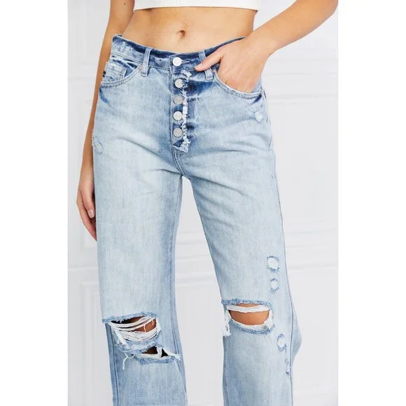 Kancan Button Fly Distressed Raw Hem Straight leg Jeans - Picture 7 of 7